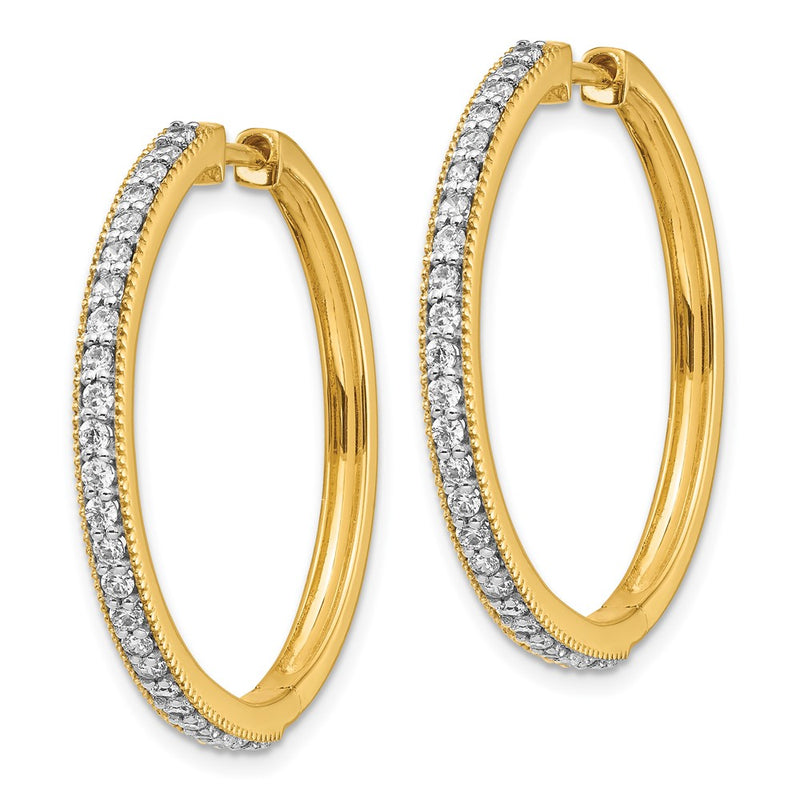 14k Yellow Gold Real Diamond Milgrain Hoop Earrings