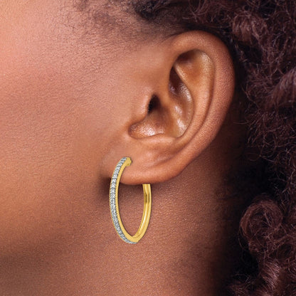 14k Yellow Gold Real Diamond Milgrain Hoop Earrings