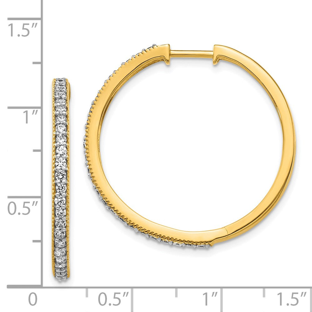 14k Yellow Gold Real Diamond Milgrain Hoop Earrings
