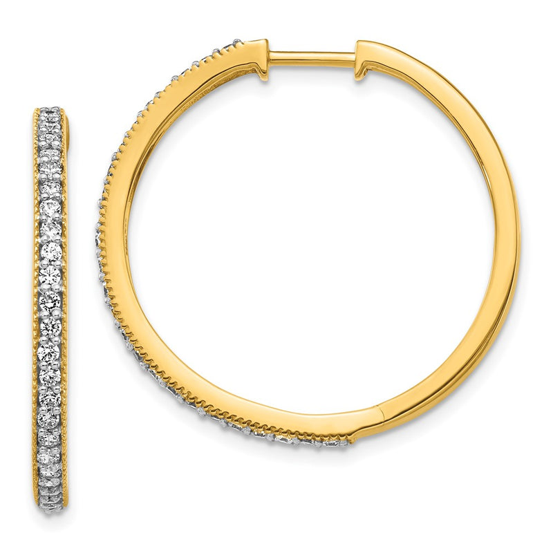 14k Yellow Gold Real Diamond Milgrain Hoop Earrings