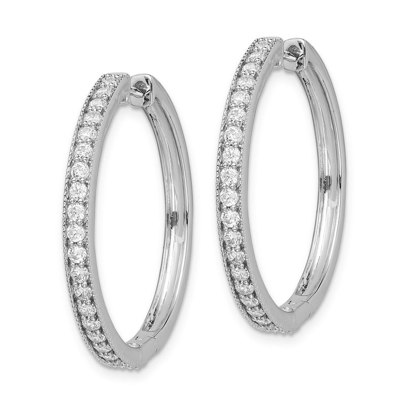 14k White Gold Real Diamond Milgrain Hoop Earrings
