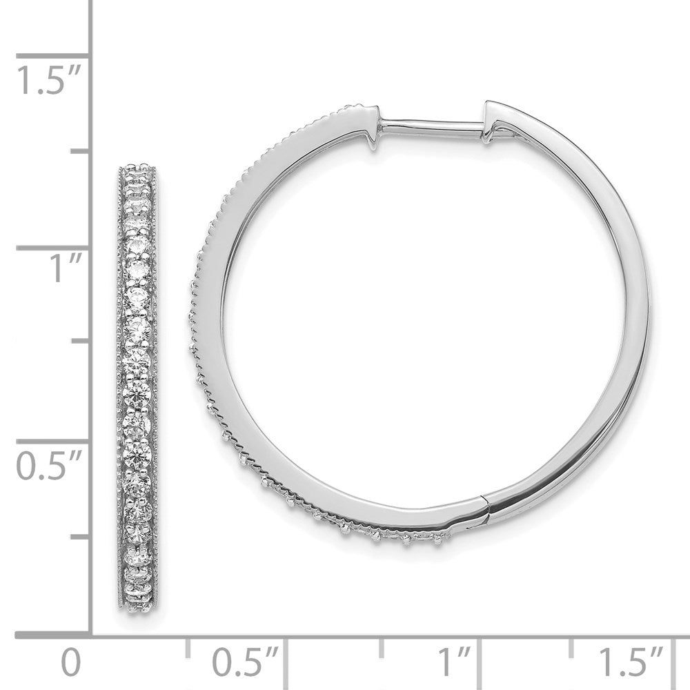 14k White Gold Real Diamond Milgrain Hoop Earrings