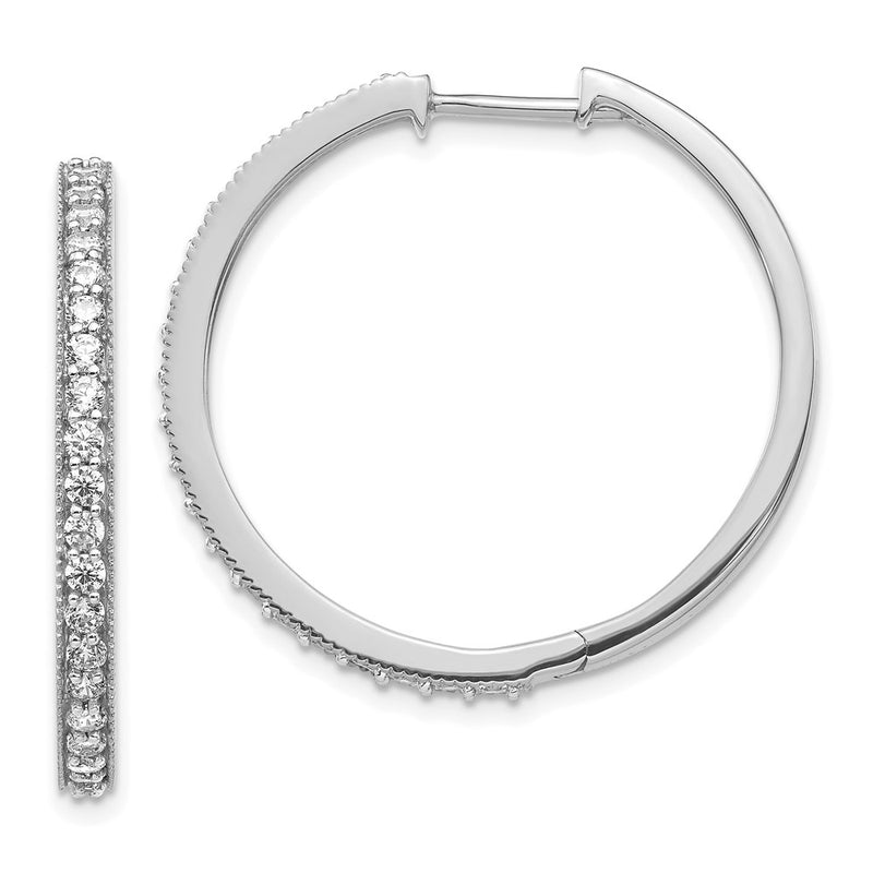 14k White Gold Real Diamond Milgrain Hoop Earrings