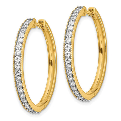 14k Yellow Gold Real Diamond Milgrain Hoop Earrings