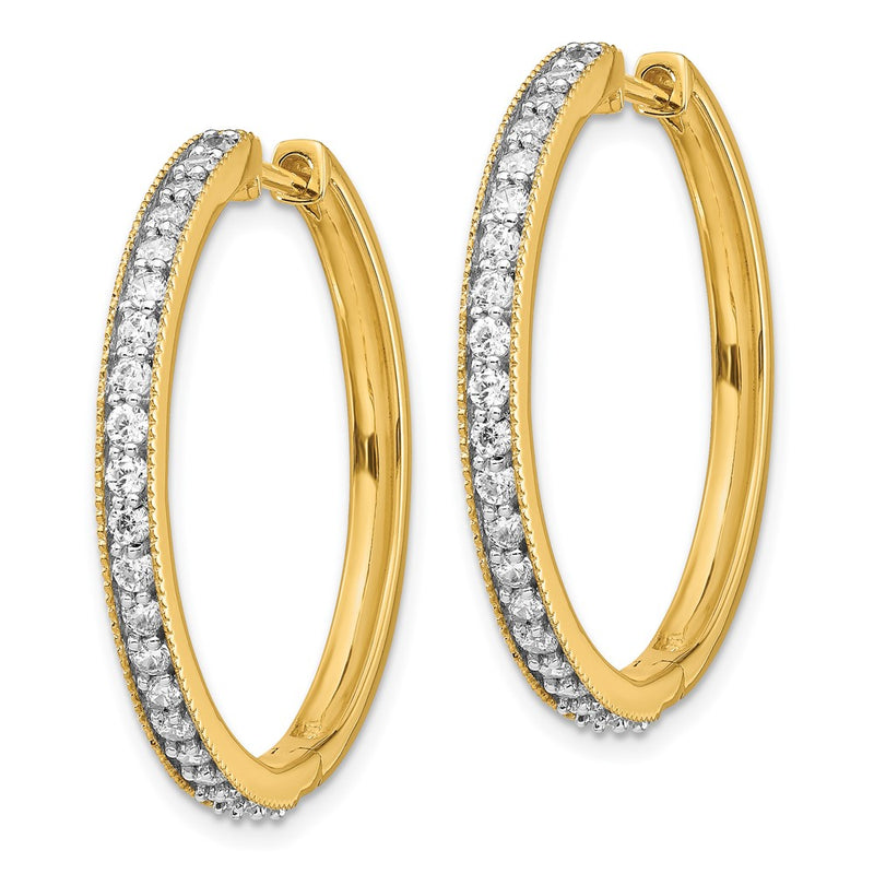 14k Yellow Gold Real Diamond Milgrain Hoop Earrings