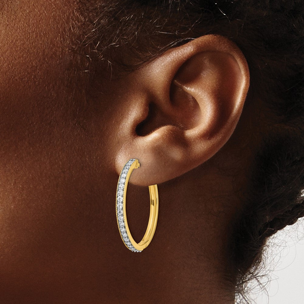 14k Yellow Gold Real Diamond Milgrain Hoop Earrings
