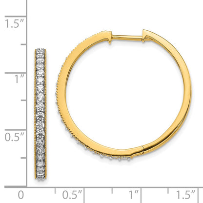 14k Yellow Gold Real Diamond Milgrain Hoop Earrings