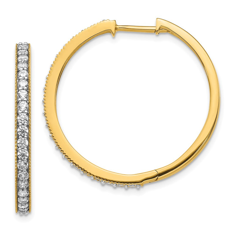 14k Yellow Gold Real Diamond Milgrain Hoop Earrings