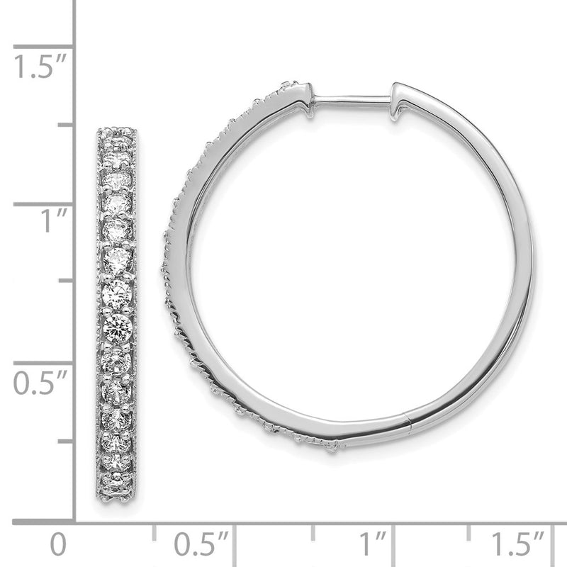 14k White Gold Real Diamond Milgrain Hoop Earrings