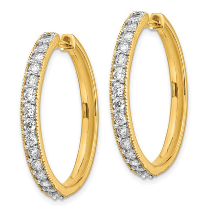 14k Yellow Gold Real Diamond Milgrain Hoop Earrings