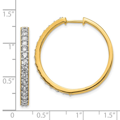 14k Yellow Gold Real Diamond Milgrain Hoop Earrings