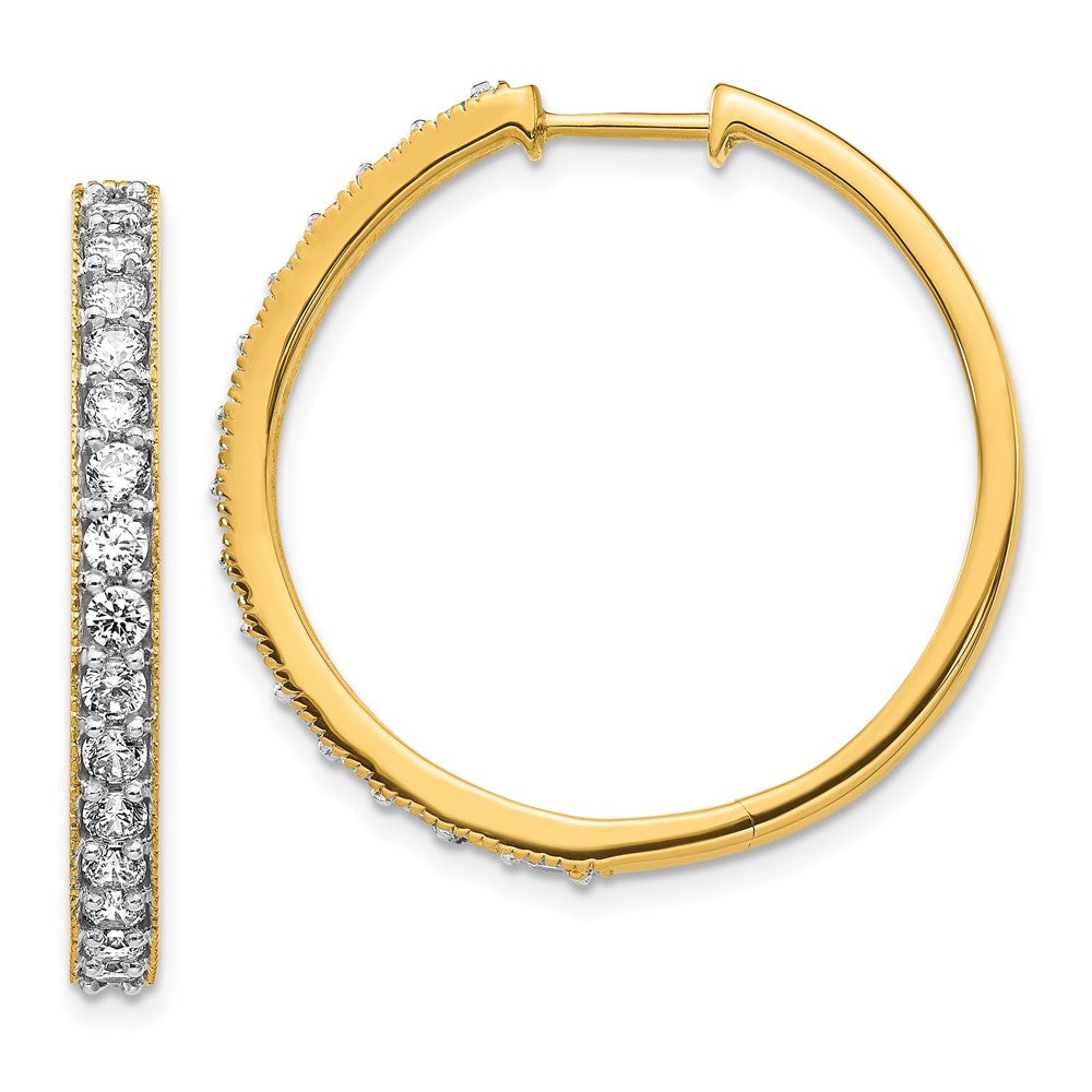 14k Yellow Gold Real Diamond Milgrain Hoop Earrings