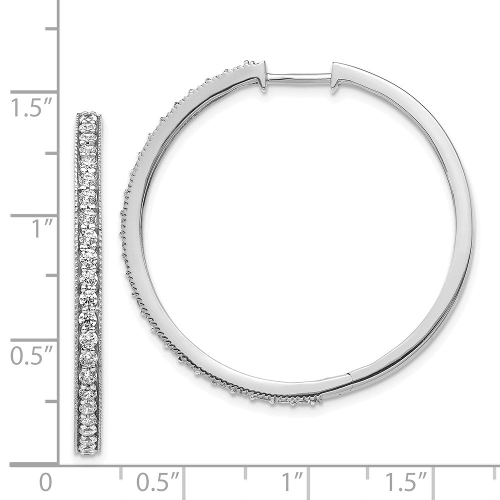 14k White Gold Real Diamond Milgrain Hoop Earrings