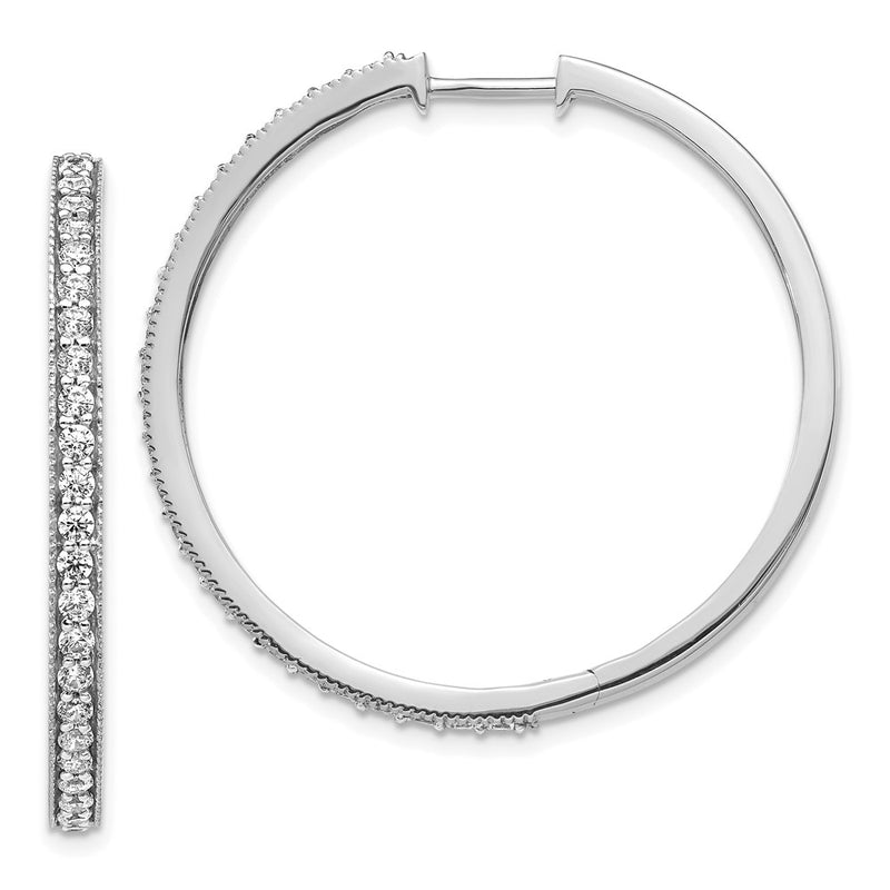 14k White Gold Real Diamond Milgrain Hoop Earrings