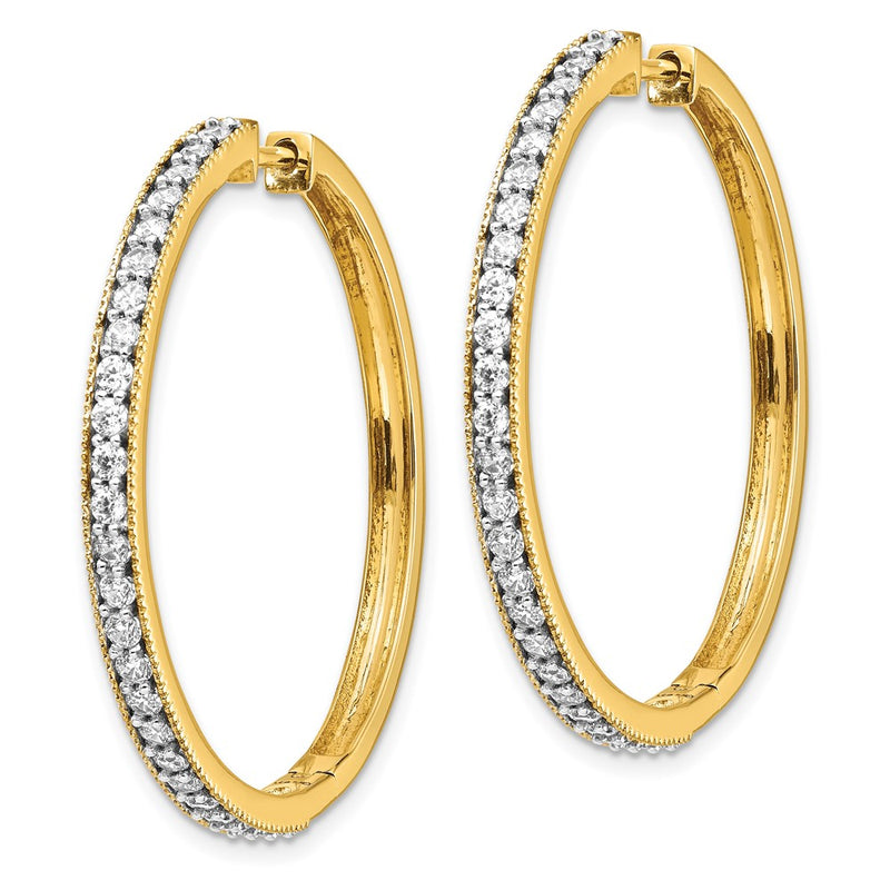 14k Yellow Gold Real Diamond Milgrain Hoop Earrings