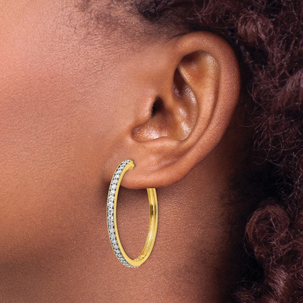 14k Yellow Gold Real Diamond Milgrain Hoop Earrings