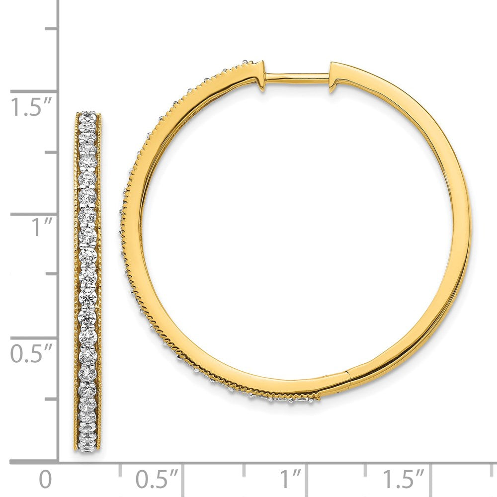 14k Yellow Gold Real Diamond Milgrain Hoop Earrings