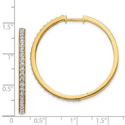 14k Yellow Gold Real Diamond Milgrain Hoop Earrings
