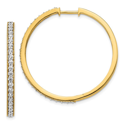 14k Yellow Gold Real Diamond Milgrain Hoop Earrings