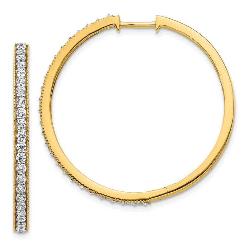 14k Yellow Gold Real Diamond Milgrain Hoop Earrings