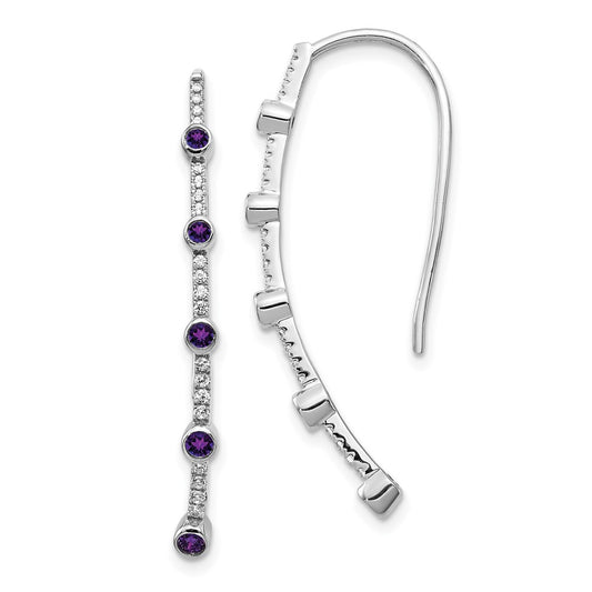 14k White Gold Real Diamond and Amethyst Earrings