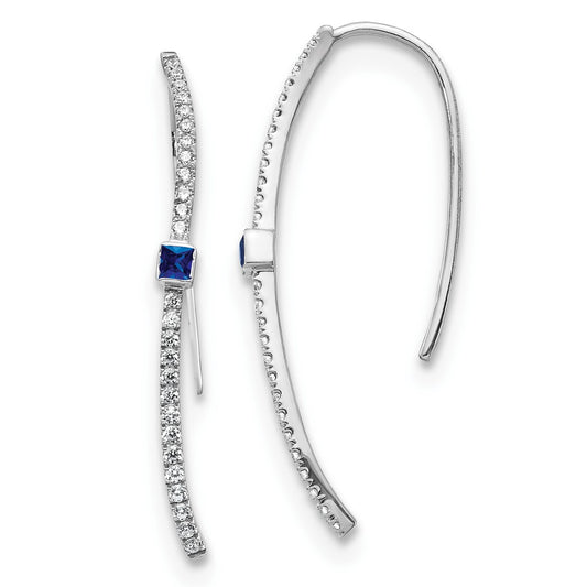 Solid 14k White Gold Simulated CZ and Sapphire Earrings