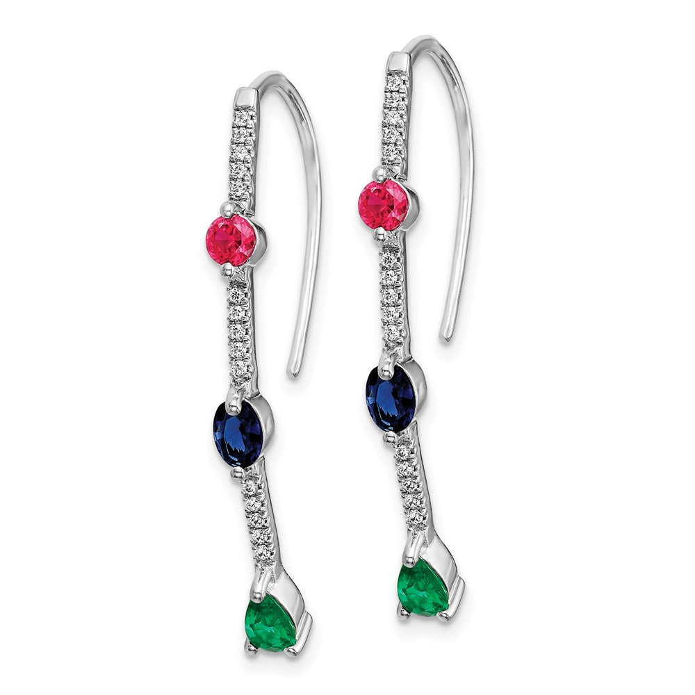 14k White Gold Real Diamond and Ruby/Sapphire/Emerald Earrings