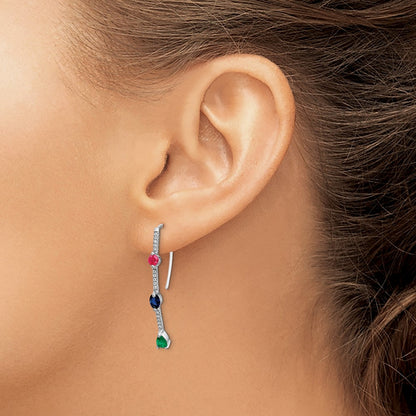 14k White Gold Real Diamond and Ruby/Sapphire/Emerald Earrings