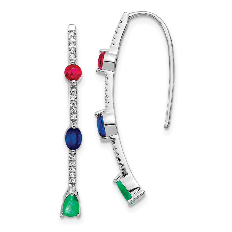 14k White Gold Real Diamond and Ruby/Sapphire/Emerald Earrings