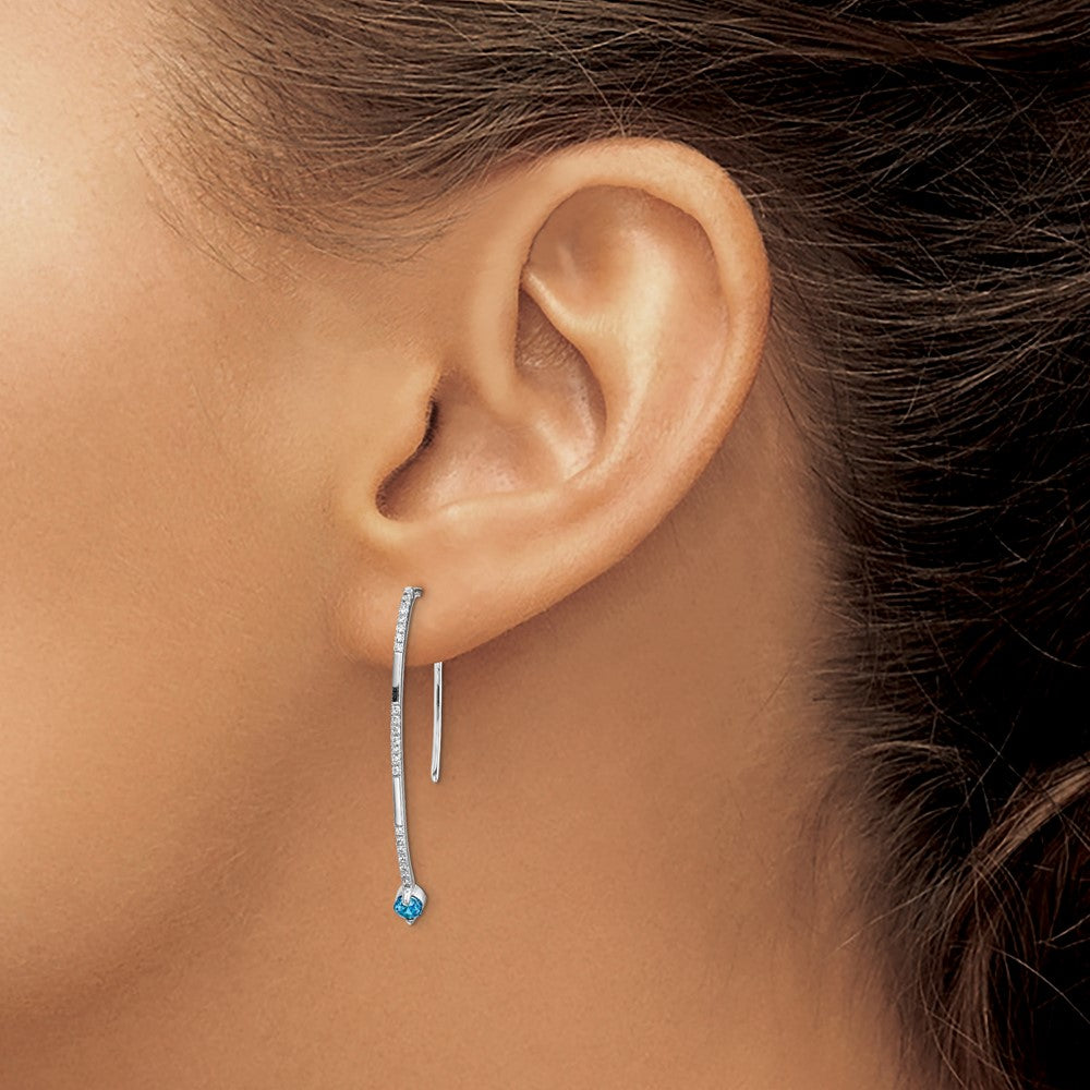 14k White Gold Real Diamond and Blue Topaz Earrings