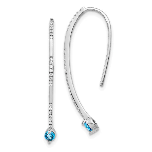 Solid 14k White Gold Simulated CZ and Blue Topaz Earrings