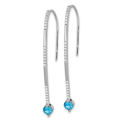 14k White Gold Real Diamond and Blue Topaz Earrings