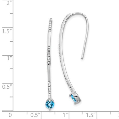 14k White Gold Real Diamond and Blue Topaz Earrings