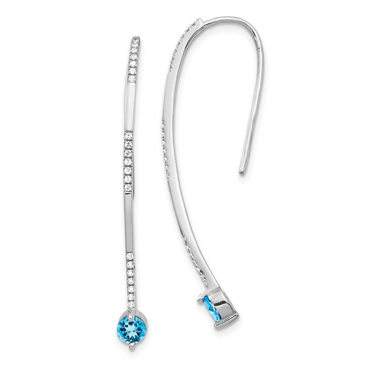 Solid 14k White Gold Simulated CZ and Blue Topaz Earrings