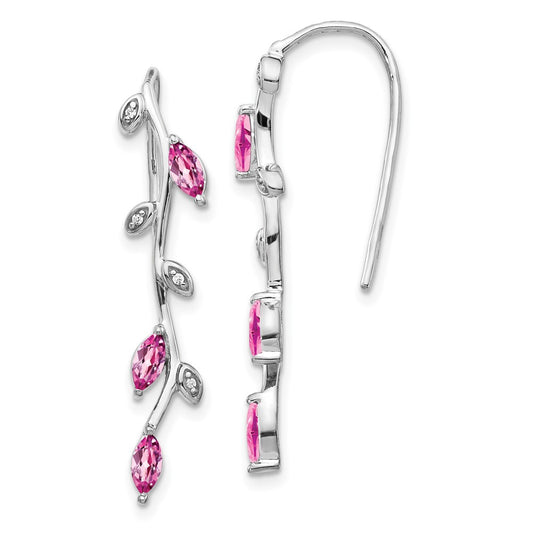 Solid 14k White Gold Simulated CZ and PinK Sapphire Earrings