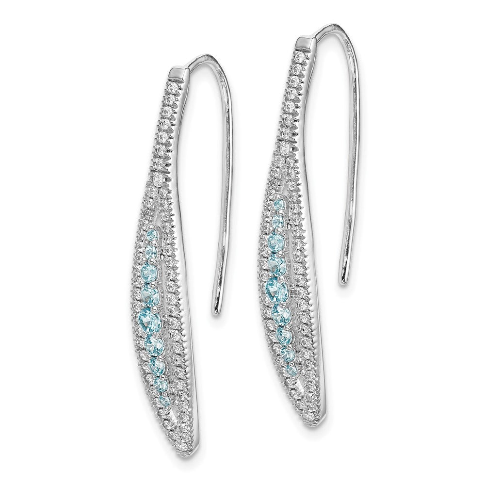 Solid 14k White Gold Simulated CZ and Aquamarine Earrings