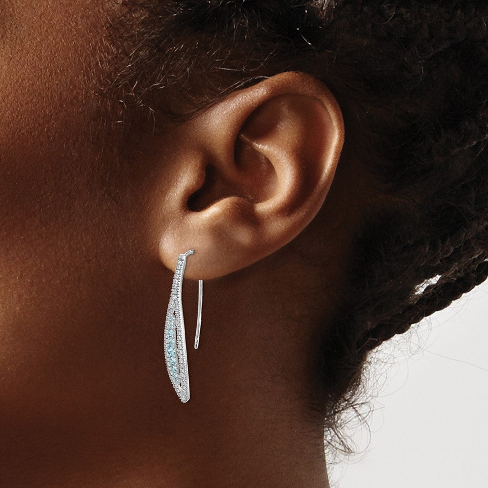 Solid 14k White Gold Simulated CZ and Aquamarine Earrings