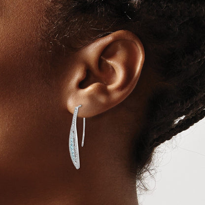 Solid 14k White Gold Simulated CZ and Aquamarine Earrings