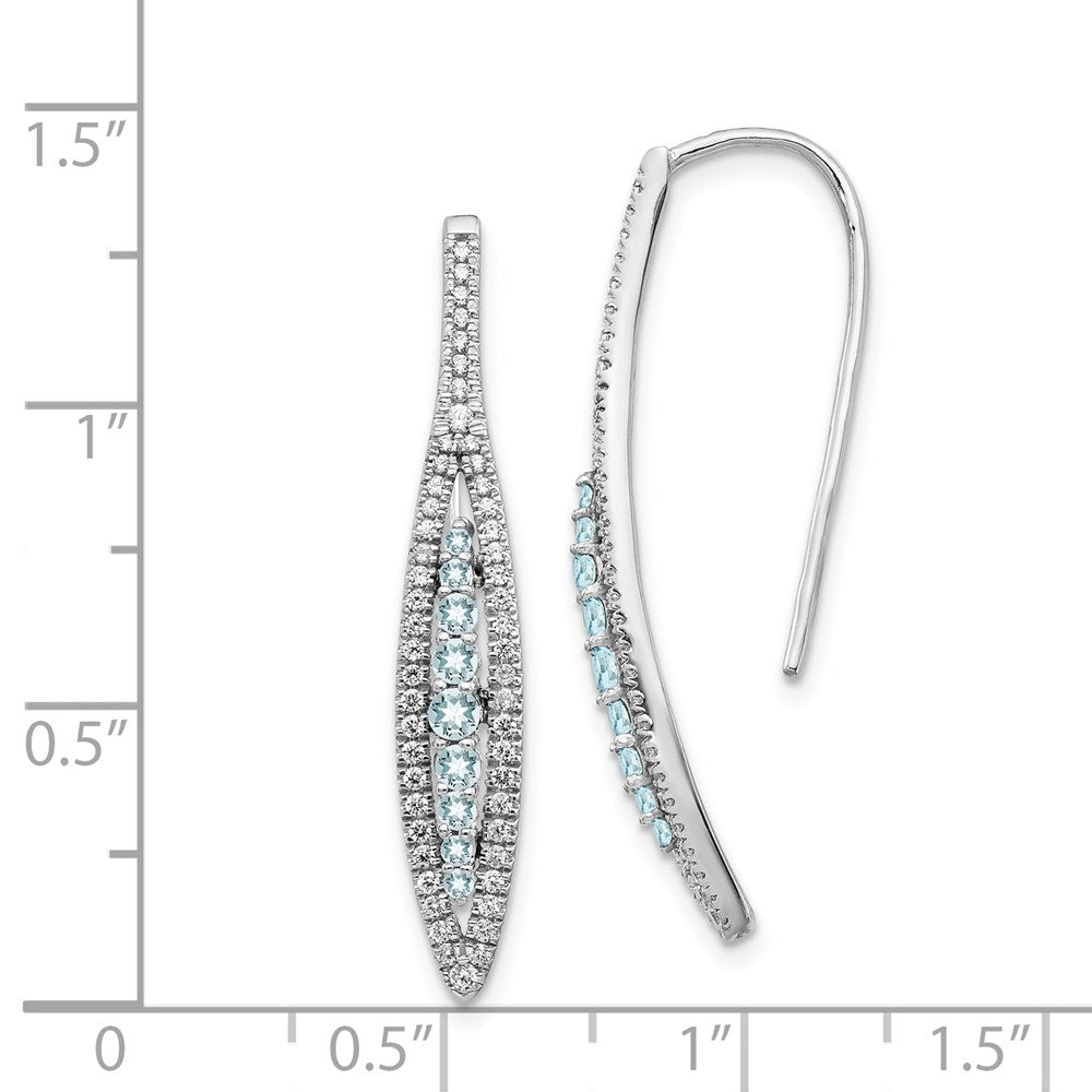14k White Gold Real Diamond and Aquamarine Earrings
