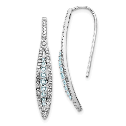 14k White Gold Real Diamond and Aquamarine Earrings