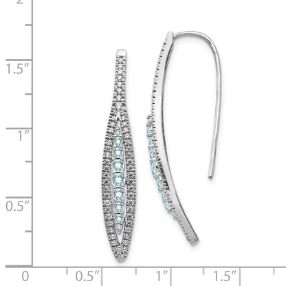 Solid 14k White Gold Simulated CZ and Aquamarine Earrings