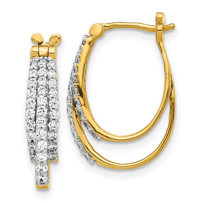 14k Yellow Gold Real Diamond Hoop Earrings