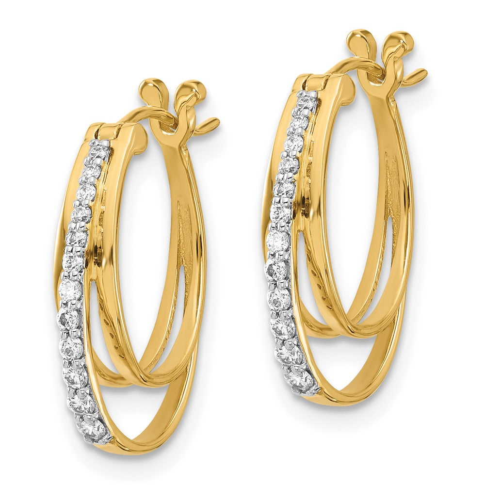 14k Yellow Gold Real Diamond Hoop Earrings