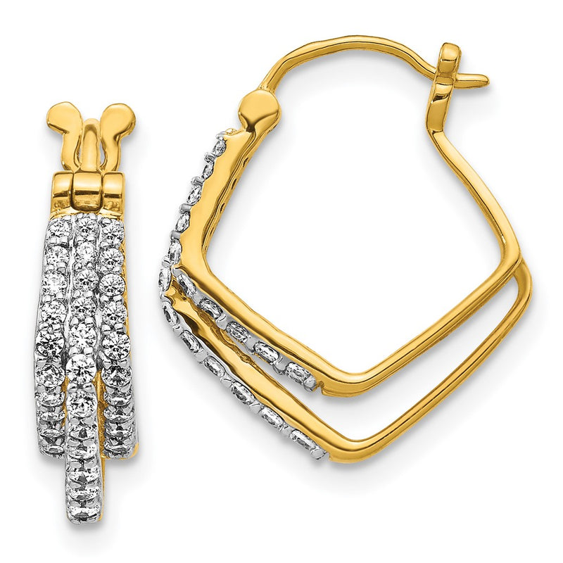14k Yellow Gold Real Diamond Hoop Earrings