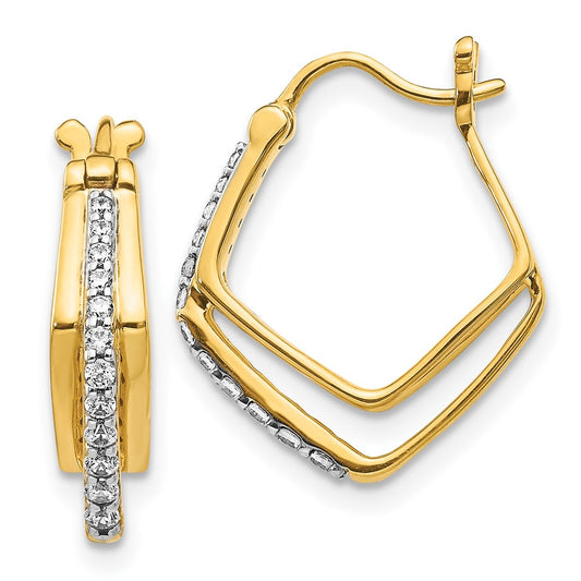 14k Yellow Gold Real Diamond Hoop Earrings