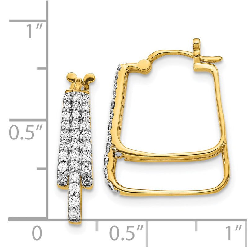 14k Yellow Gold Real Diamond Hoop Earrings