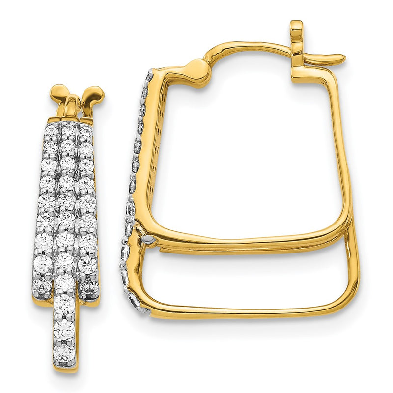 14k Yellow Gold Real Diamond Hoop Earrings