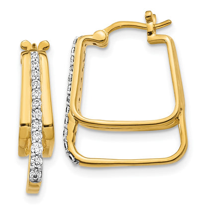 14k Yellow Gold Real Diamond Hoop Earrings