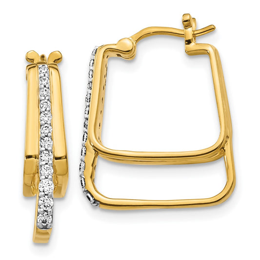 14k Yellow Gold Real Diamond Hoop Earrings