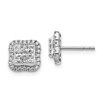 Solid 14k White Gold Simulated CZ Square Cluster Post Earrings